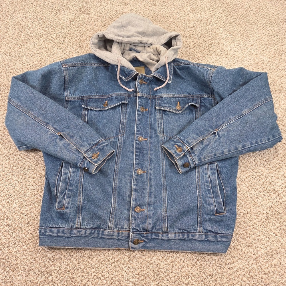 Vintage Canyon Guide Outfitters Jean Denim Trucker Jacket Grey Hood Grunge Large